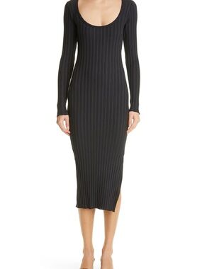 Simon Miller Black Ribbed Scoop-Neck Midi Dress NWT